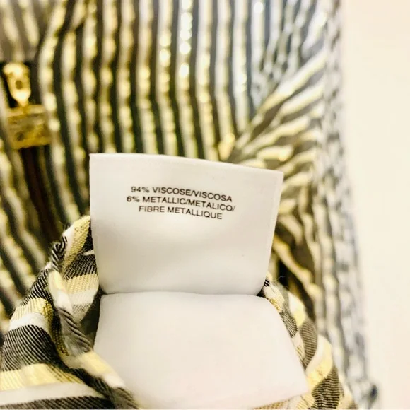 Anne Klein Metallic Gold Gray Striped Zip Front Blouse 3/4 Sleeve Top - XL - Picture 9 of 9